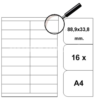 Etikety samolepící A4, 88,9 x 33,8 mm., 100 list