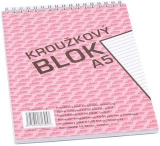 Blok A5 BOBO kroužkový s horní spirálou 50 listů, linkovaný