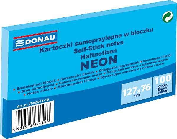 Blok samolepicí DONAU 127 x 76 mm. NEON MODRÝ 100 listů