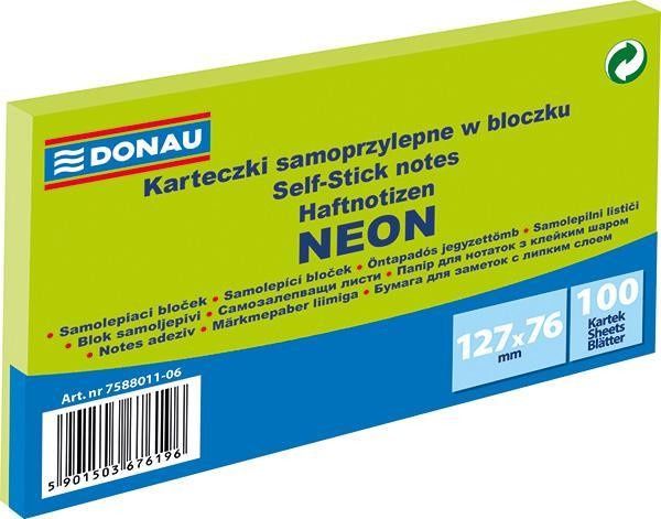 Blok samolepicí DONAU 127 x 76 mm. NEON ZELENÝ 1