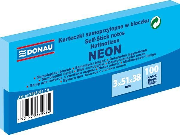 Blok samolepicí DONAU 51 x 38 mm 3 x 100 list. NEON MODRÝ