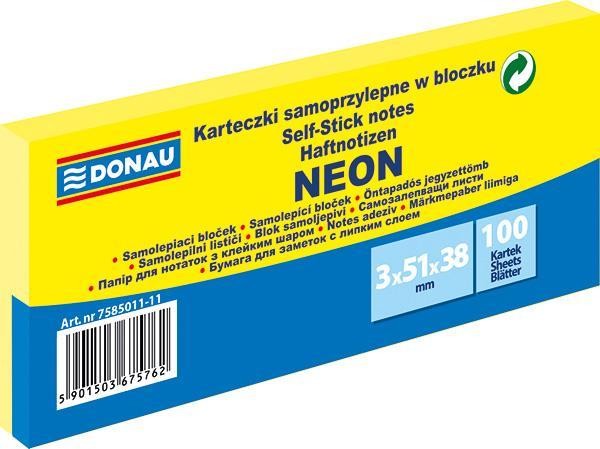 Blok samolepicí DONAU 51 x 38 mm 3 x 100 list. NEON ŽLUTÝ
