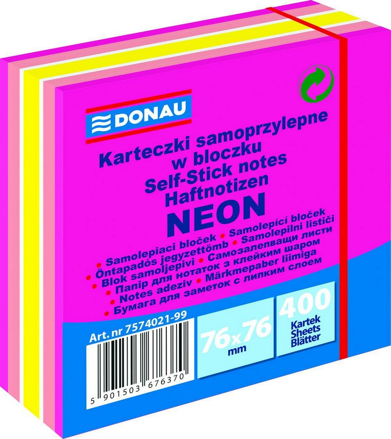 Blok samolepicí DONAU 76 x 76 mm. mix NEON barev 