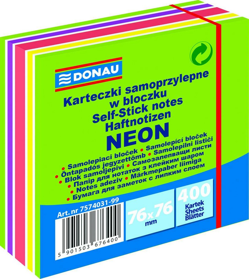 Blok samolepicí DONAU 76 x 76 mm. mix NEON barev 