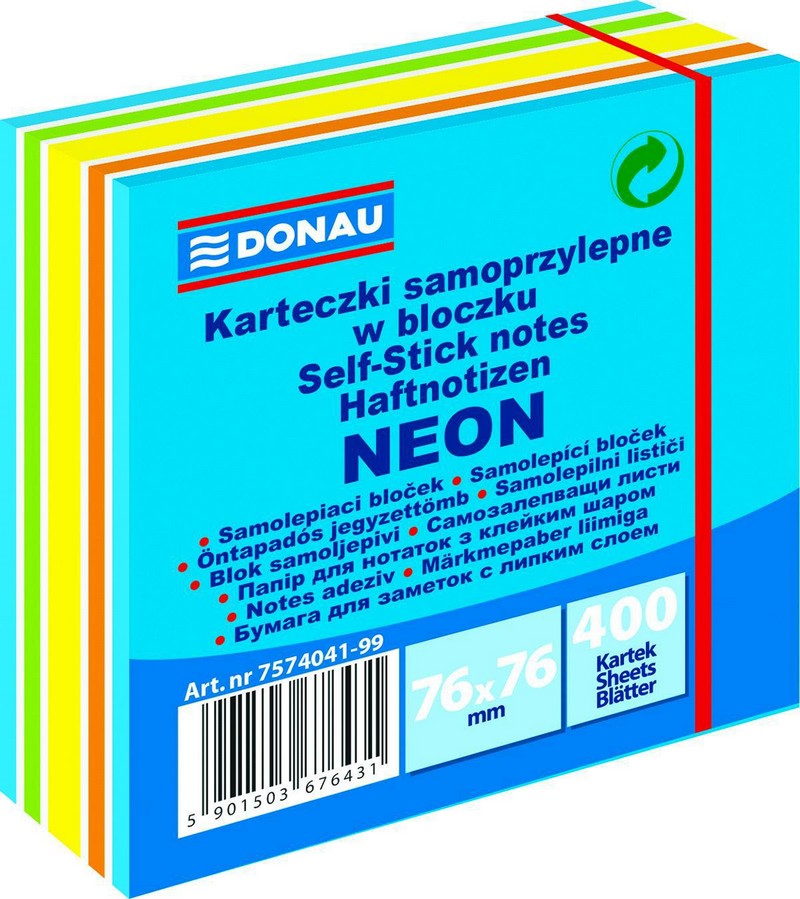 Blok samolepicí DONAU 76 x 76 mm. mix NEON barev 