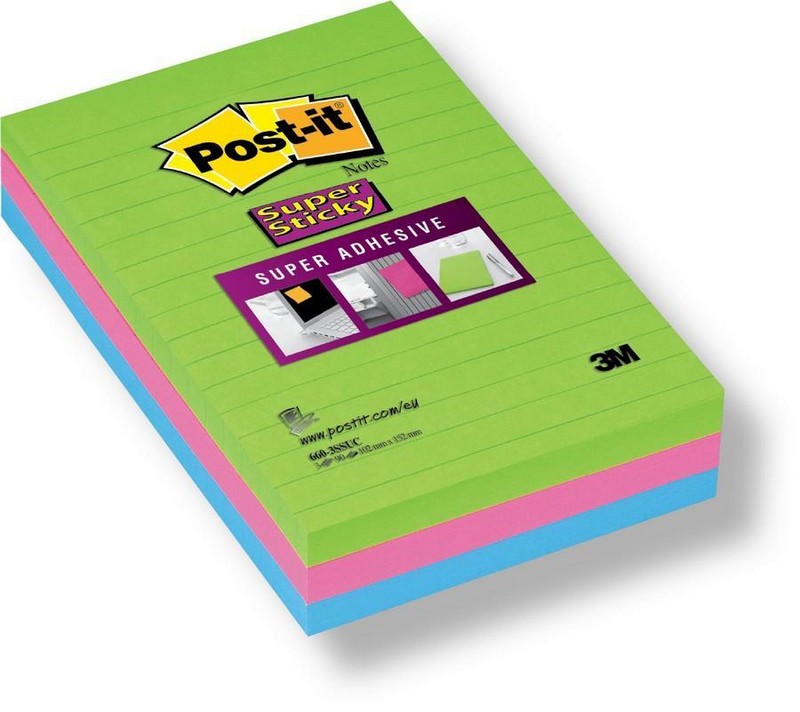 Blok samolepicí POST-IT linkovaný 102 x 152mm. 3 x 90 listů