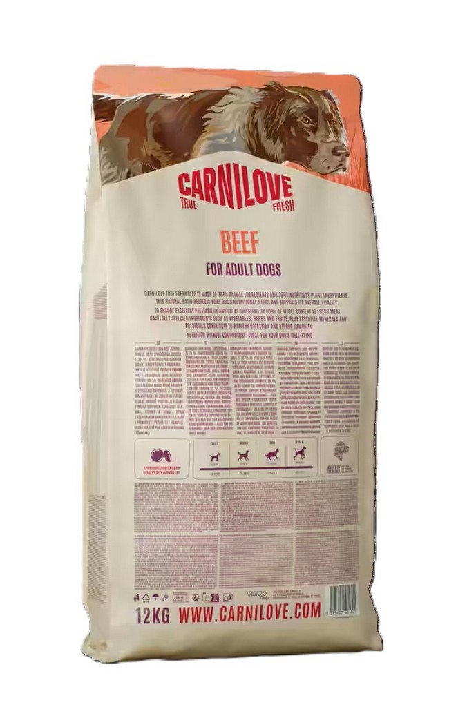 CARNILOVE DOG TRUE pro dospělé psy HOVĚZÍ s hráškem 12Kg.