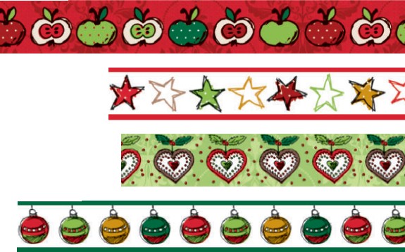 Dekorace pásky - jablka, hvězdy, srdce, ozdoby