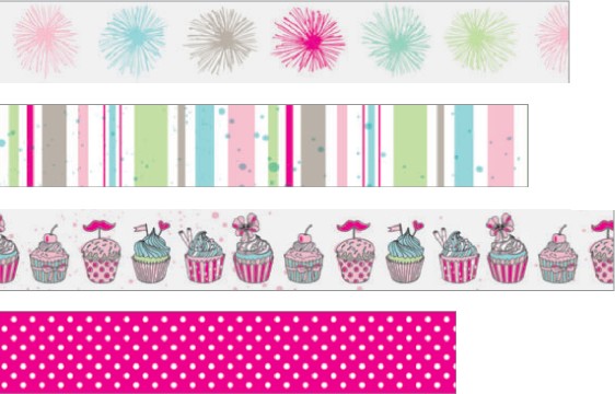 Dekorace pásky - pompony, proužky, muffiny, puntíky růžové