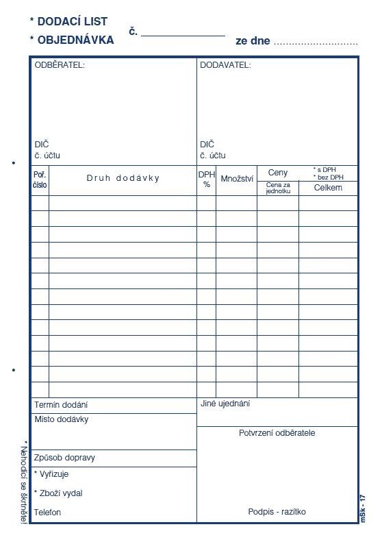 DODACÍ LIST - OBJEDNÁVKA A5 - NCR