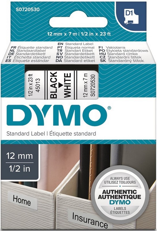 DYMO páska D1 polyester 12mm x 7m ČERNÁ na BÍLÉ