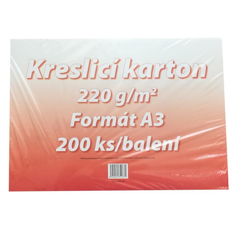 Kreslící karton A3, 220 g 200 listů, bílý