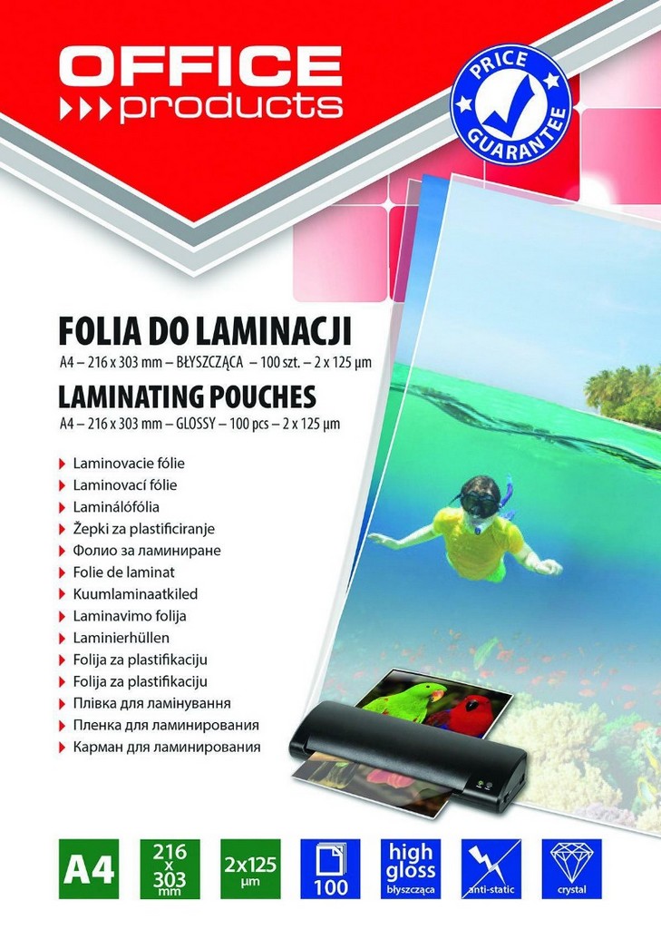 Laminovací fólie A4 125µm. lesklé 100 ks. Laminovací fólie A4 125µm. lesklé 100 ks.