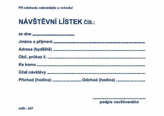 NÁVŠTĚVNÍ LÍSTEK A6