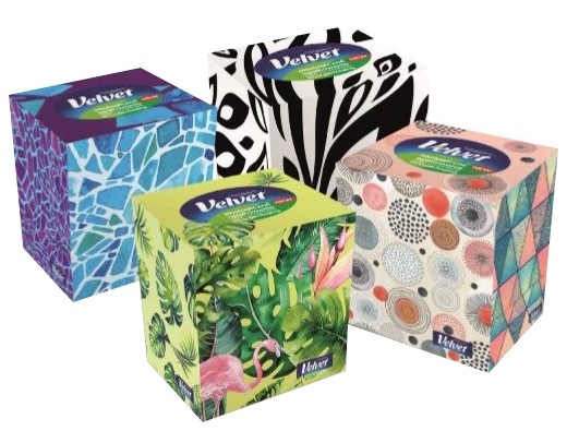Papírové kapesníčky VELVET vytahovací 3vr., 60ks. Papírové kapesníčky VELVET vytahovací 3vr., 60ks.