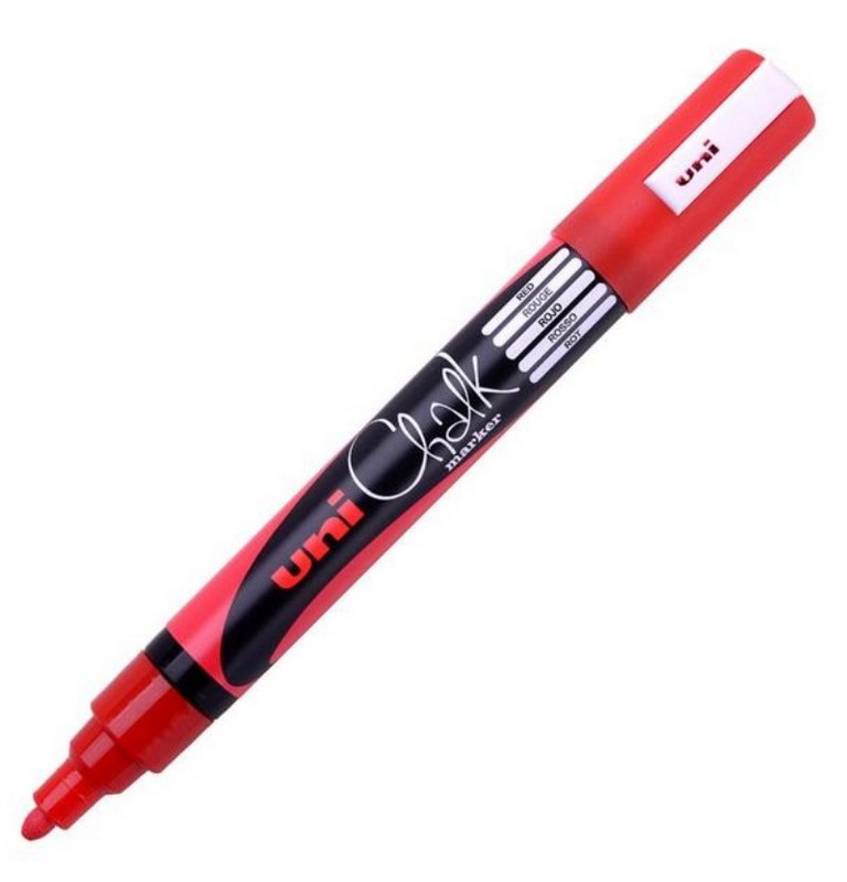 Popisovač křídový UNI PWE-5M 1,8-2,5 mm, ČERV
