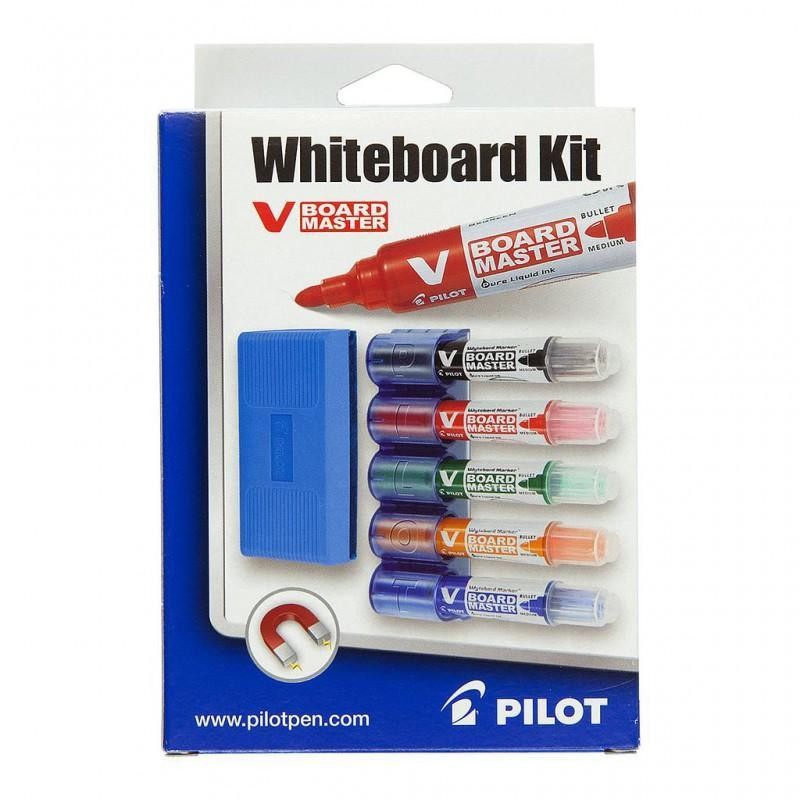 Popisovač PILOT 5979 na bílé tabule V-Board Master popisovače + držák + modrá houba.