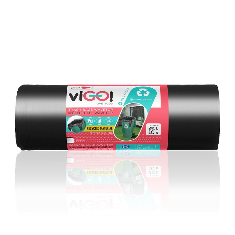 Pytle na odpad LDPE 40µ., 240l. 10 pytlů na roli Strong EXTRA s ušima ČERNÉ