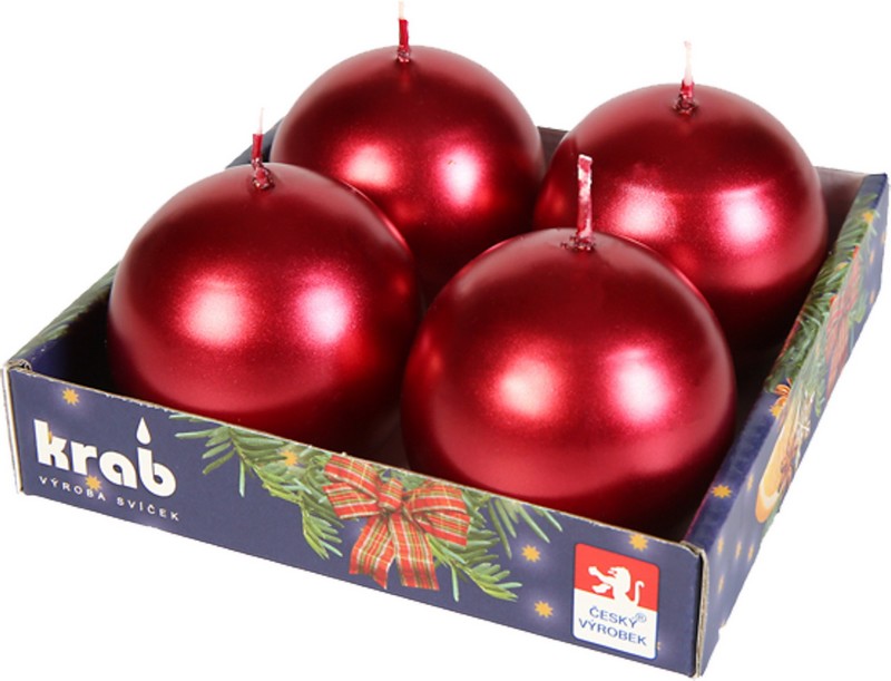 Svíčky adventní koule - metalické BORDO 4ks