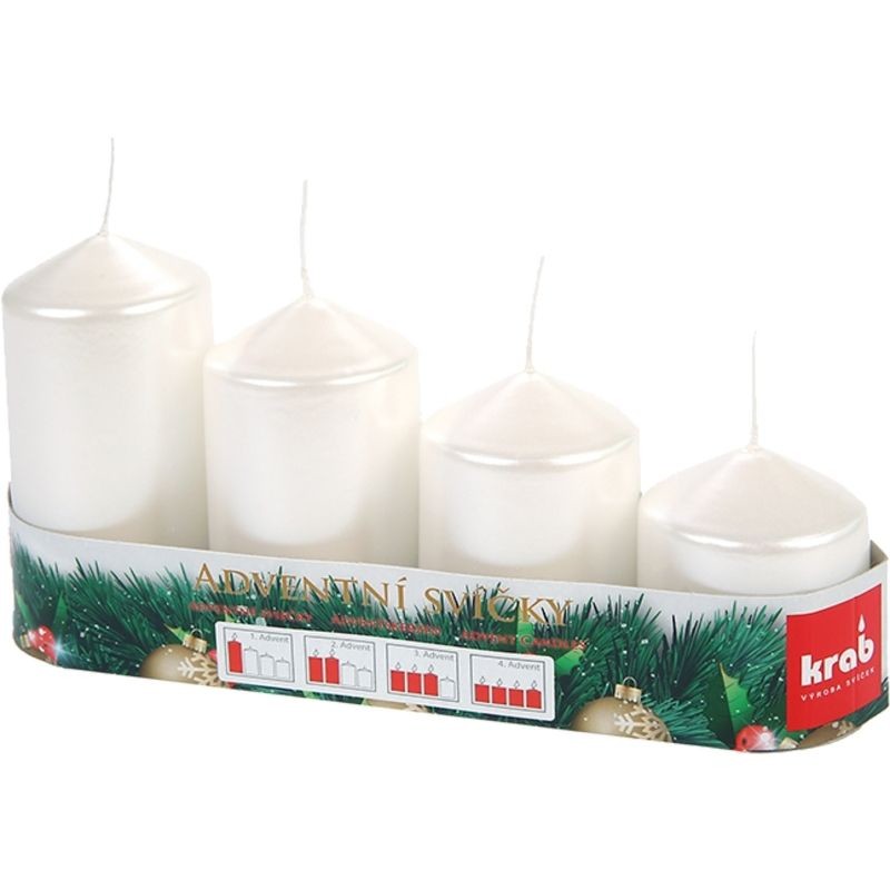 Svíčky adventní schody - perleťové BÍLÉ 4ks