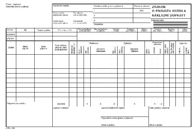 ZÁZNAM O PROVOZU VOZIDLA NÁKLADNÍ DOPRAVY A4 - 