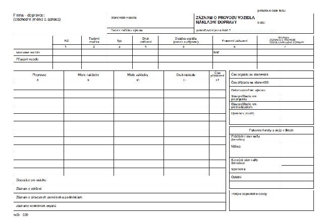 ZÁZNAM O PROVOZU VOZIDLA NÁKLADNÍ DOPRAVY A4