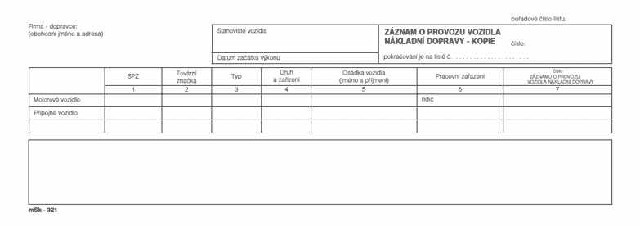 ZÁZNAM O PROVOZU VOZIDLA NÁKLADNÍ DOPRAVY - KOPIE 1/2 A4