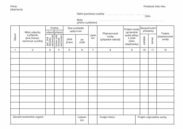 ZÁZNAM O PROVOZU VOZIDLA OSOBNÍ DOPRAVY A5